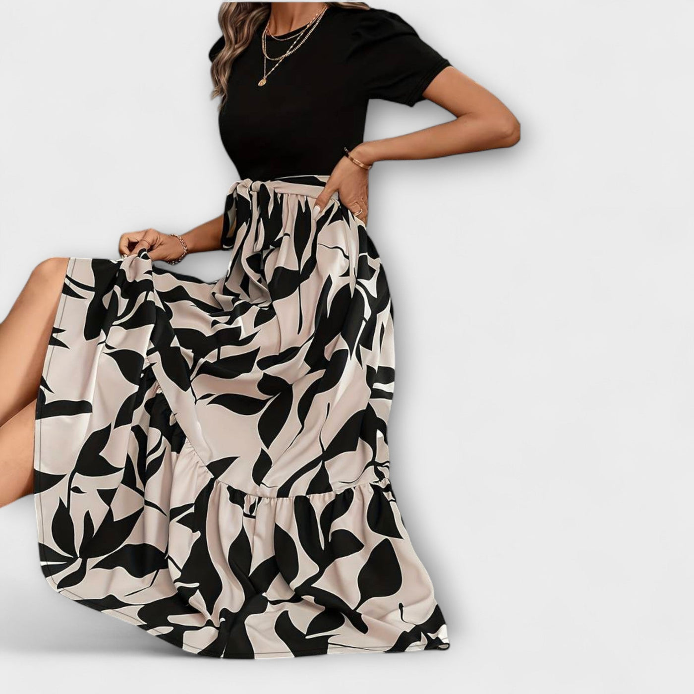 Luna - Vestido de Verano con Patrón Floral y Escote Redondo