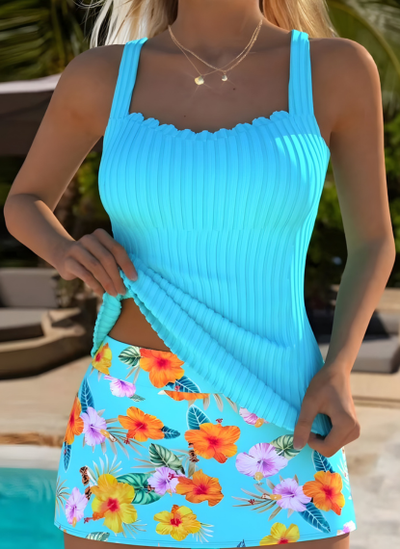 Daniella | Conjunto de Tankini con Estampado de Plantas Tropicales