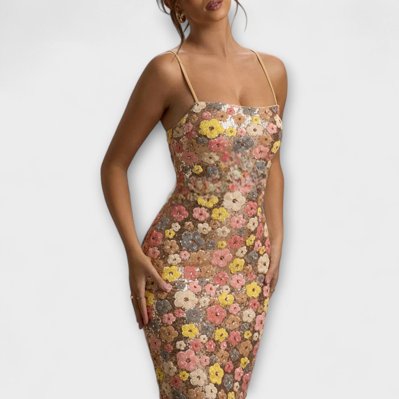 Oakley - Vestido Maxi con Lentejuelas Florales en Estilo de los 80