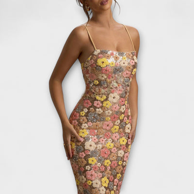 Oakley - Vestido Maxi con Lentejuelas Florales en Estilo de los 80