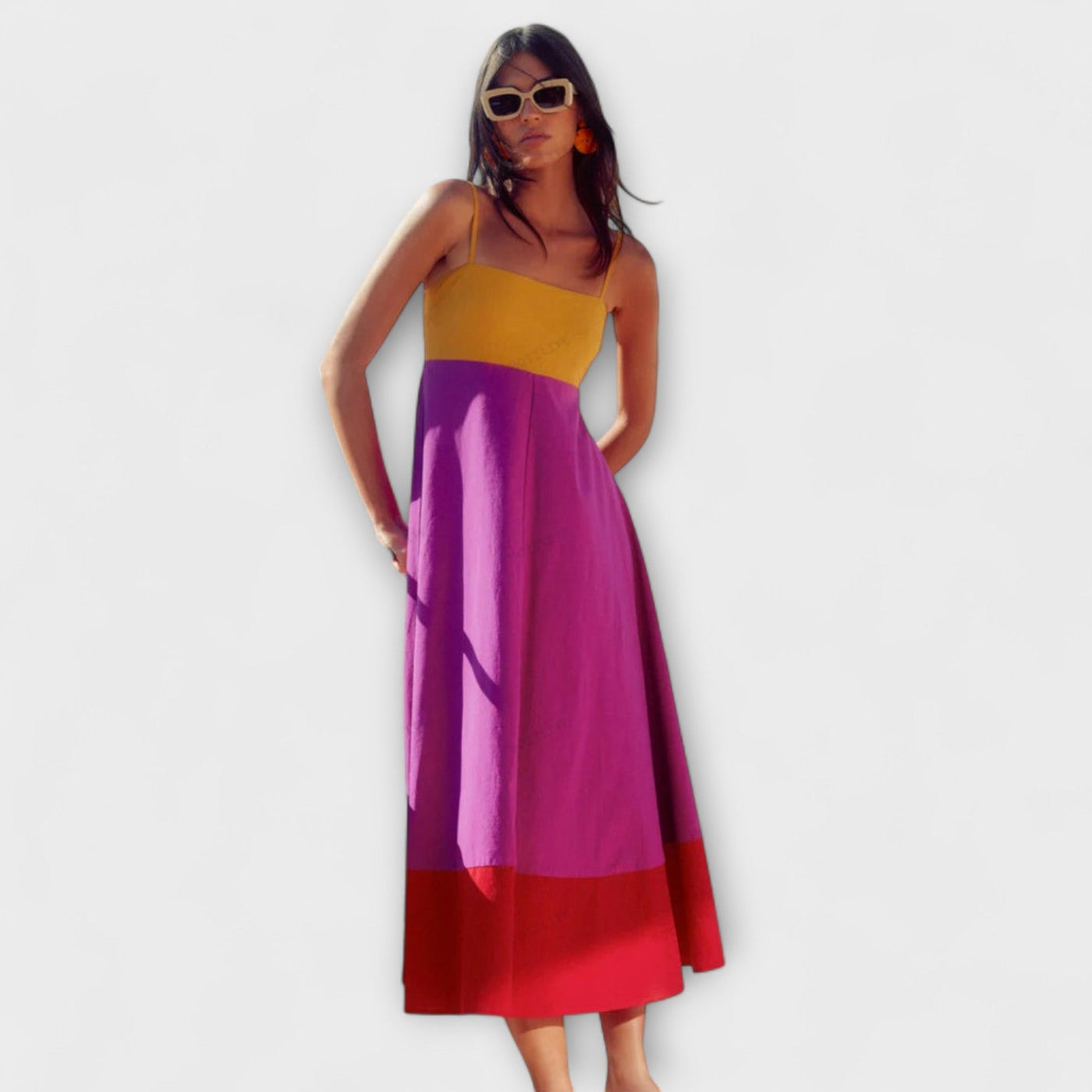 Vestido de tirantes de bloque de color