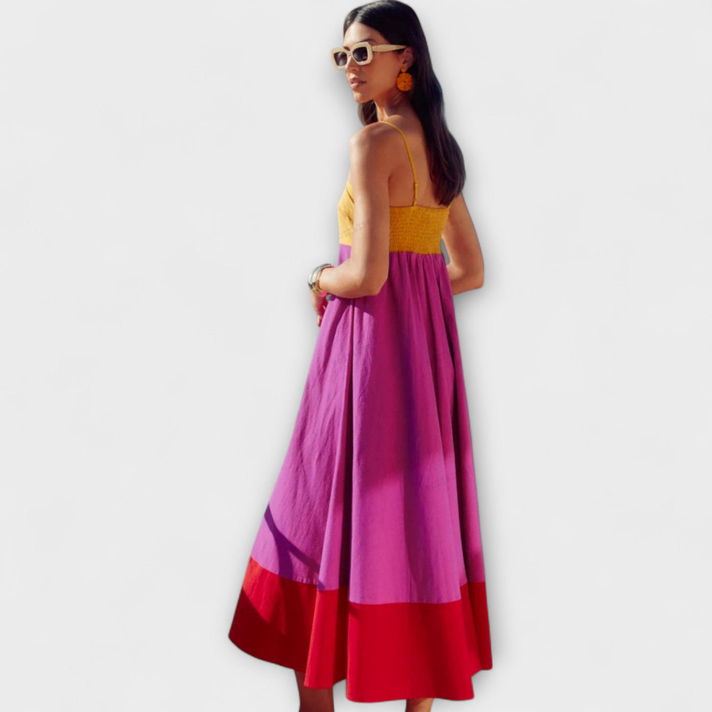 Vestido de tirantes de bloque de color