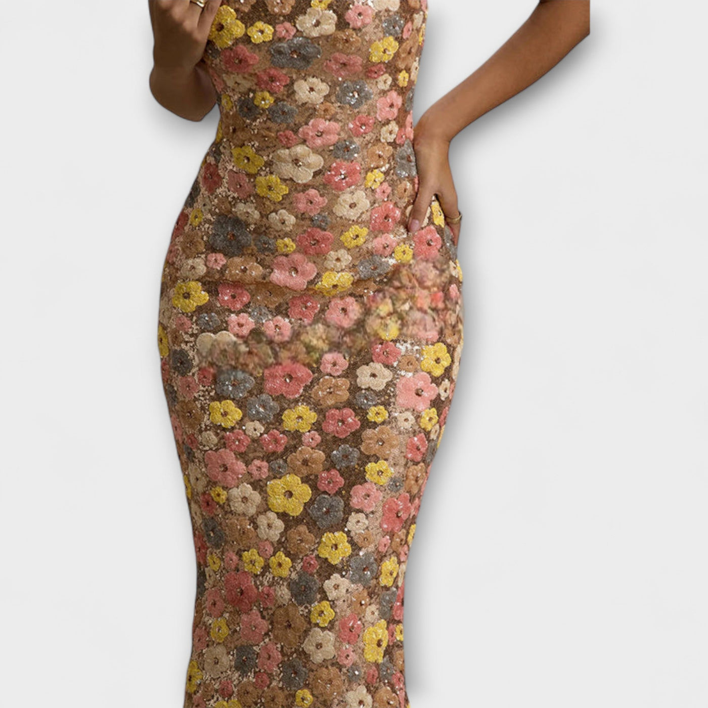 Oakley - Vestido Maxi con Lentejuelas Florales en Estilo de los 80