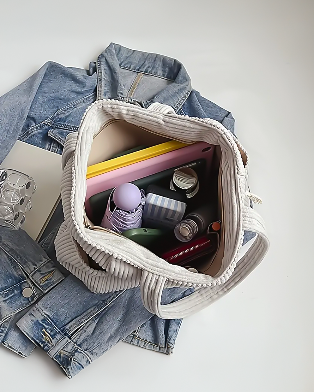 TILDA | BOLSO DE MANO ACANALADO CON DETALLE DE CORDÓN