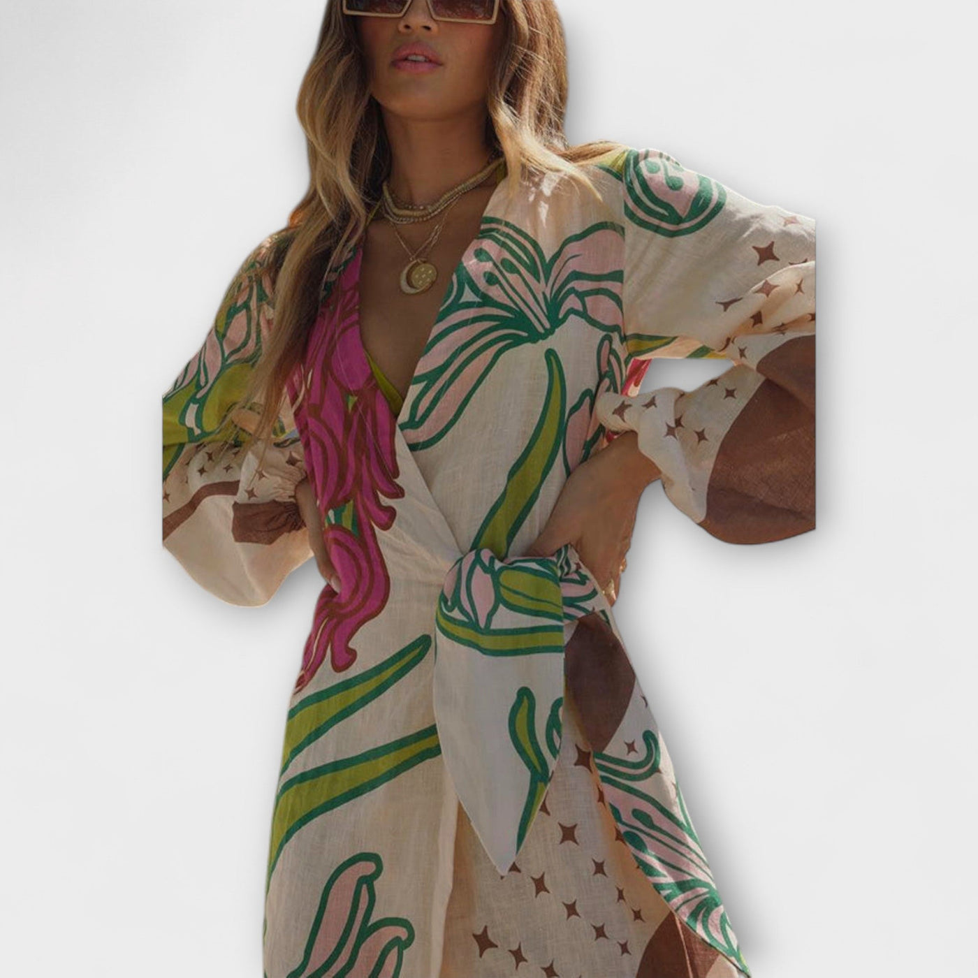 Tracey - Vestido Maxi Túnica con Corbata