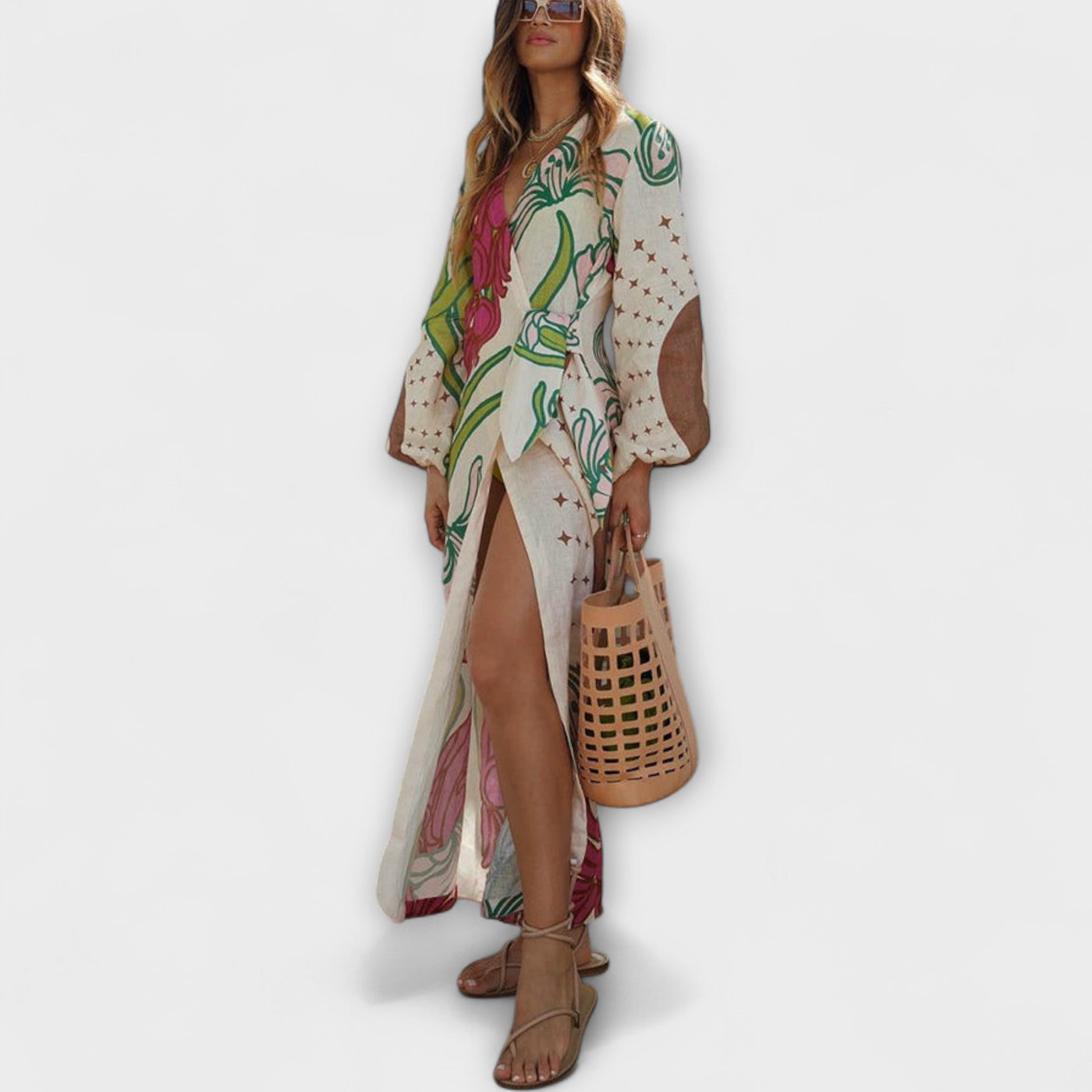 Tracey - Vestido Maxi Túnica con Corbata