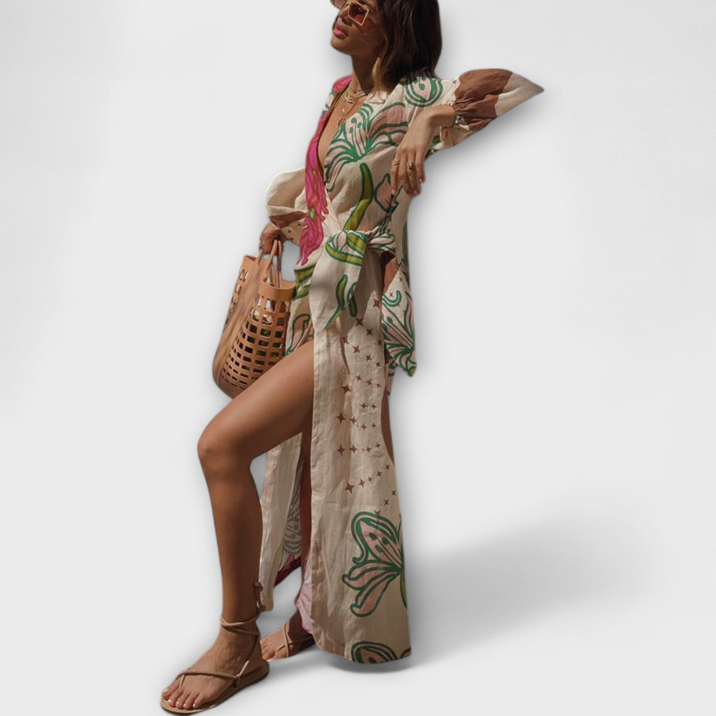 Tracey - Vestido Maxi Túnica con Corbata