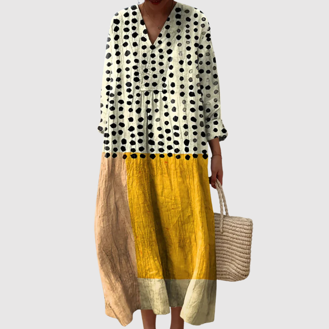 Kinsley | Vestido Maxi Colorblock con Lunares