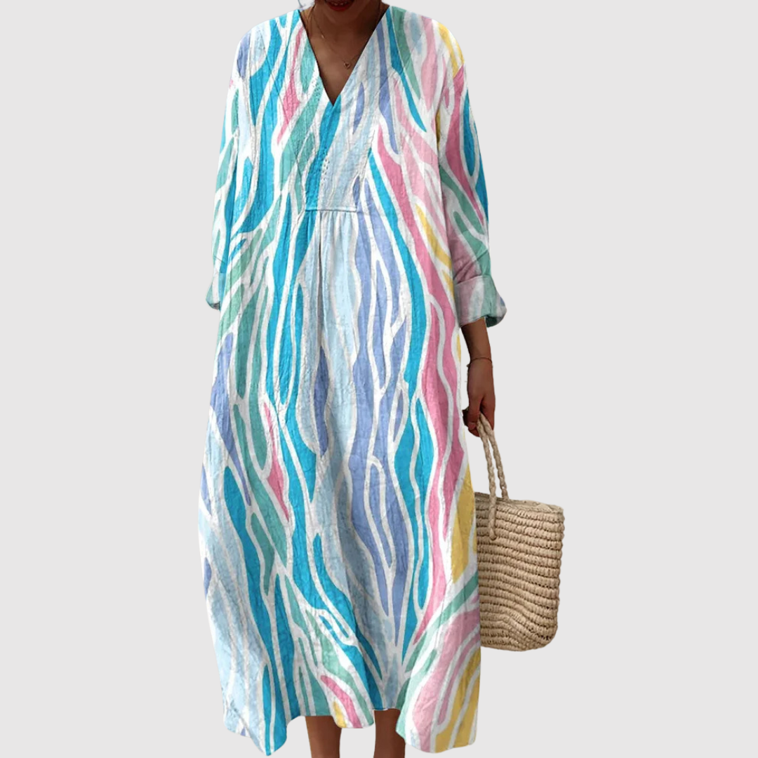 Elara | Vestido Maxi con Estampado de Olas en Acuarela
