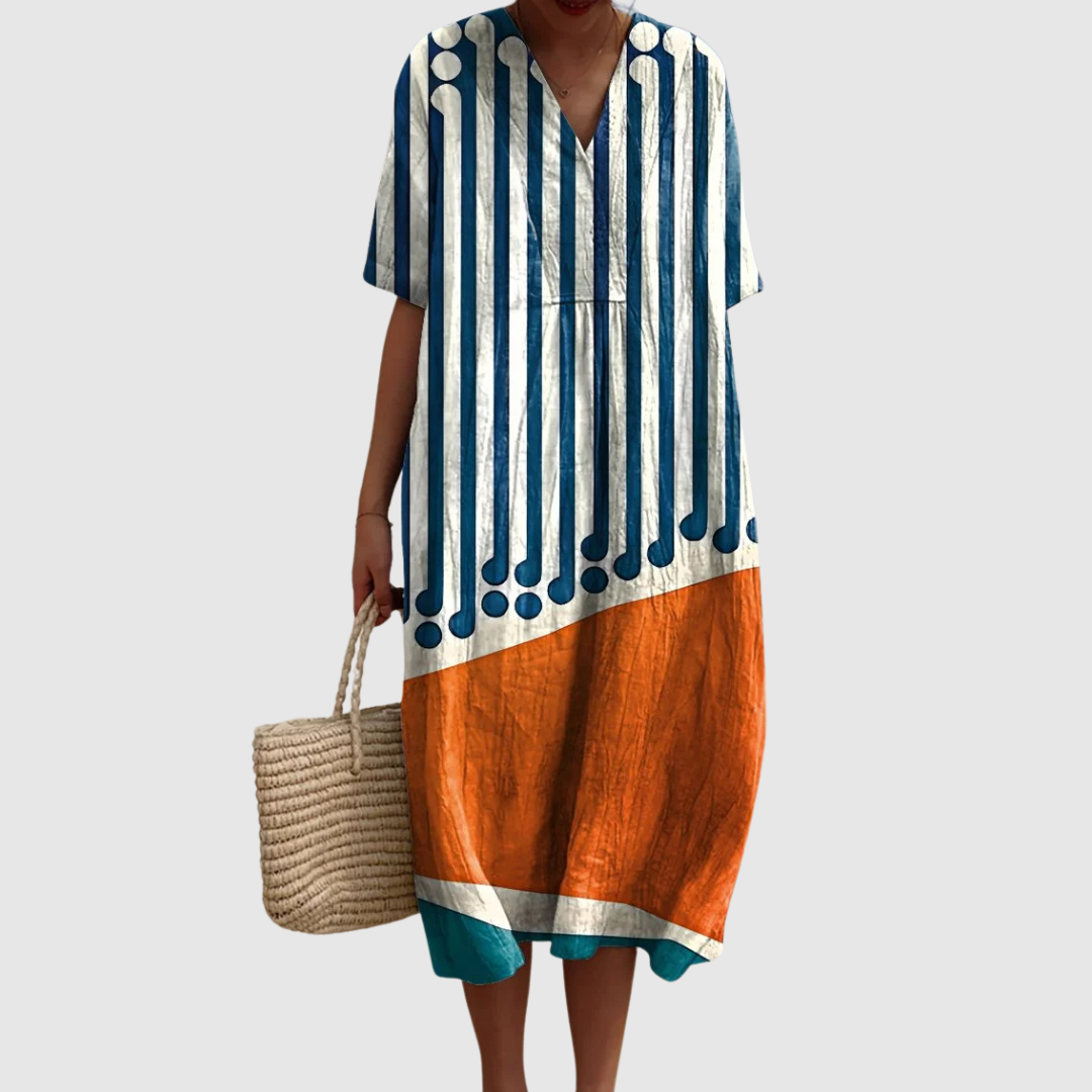Ayla | Vestido Midi Colorblock Retro Rhythm
