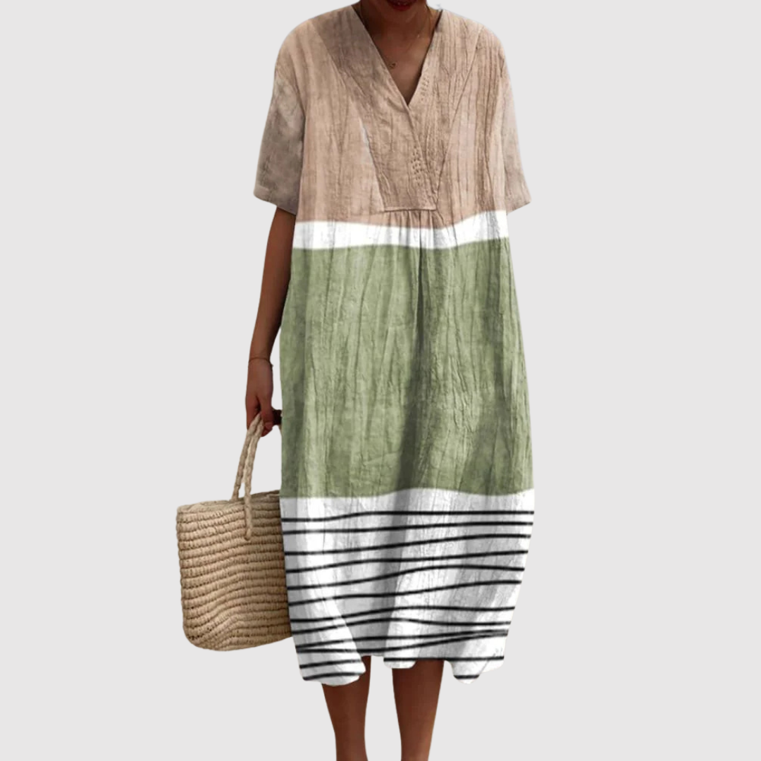 Clara | Vestido Midi a Rayas en Tonos Tierra