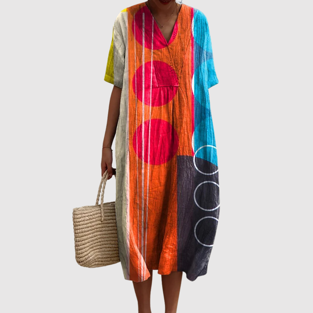 Talia | Vestido Midi Radiancia Abstracta