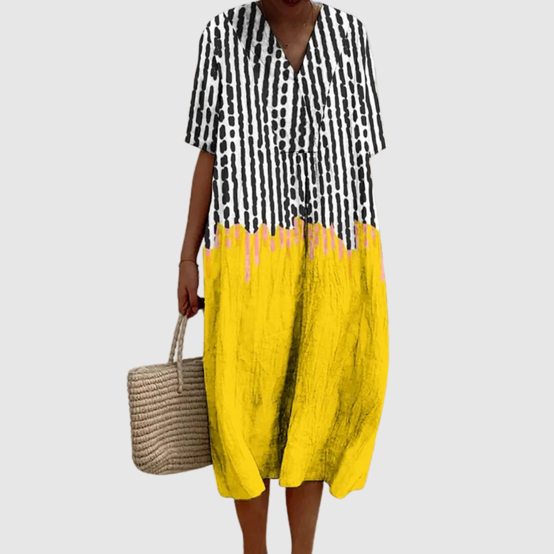 Zaria | Vestido Midi de Goteo de Tinta en Contraste