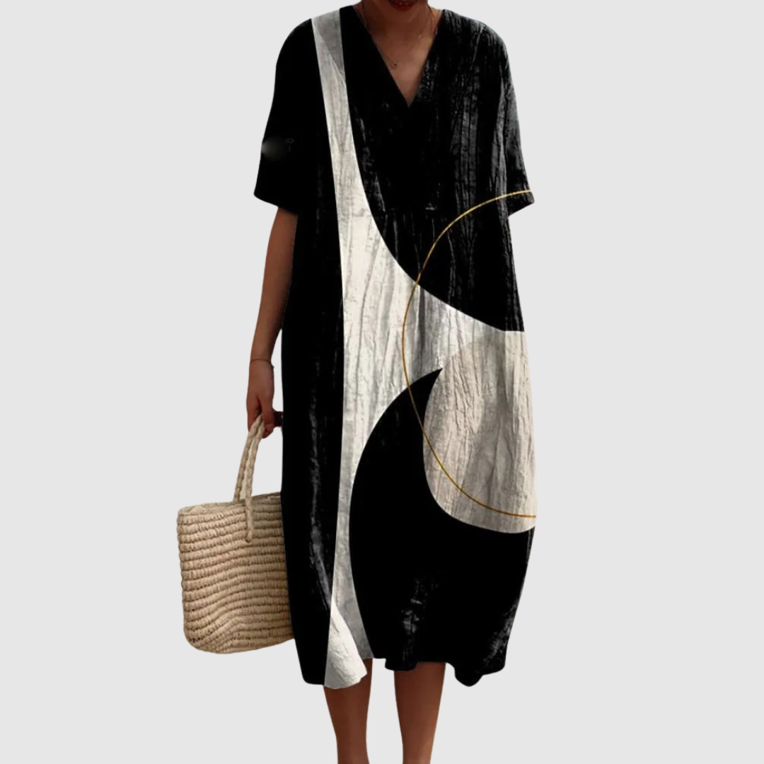 Sienna | Vestido Midi Abstracto de Flujo Moderno