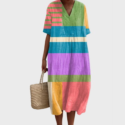 Pippa | Vestido Midi Viscoso con Bloqueo de Color