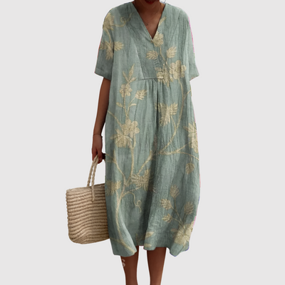 Iris | Vestido Midi Bordado de Hiedra Salvia