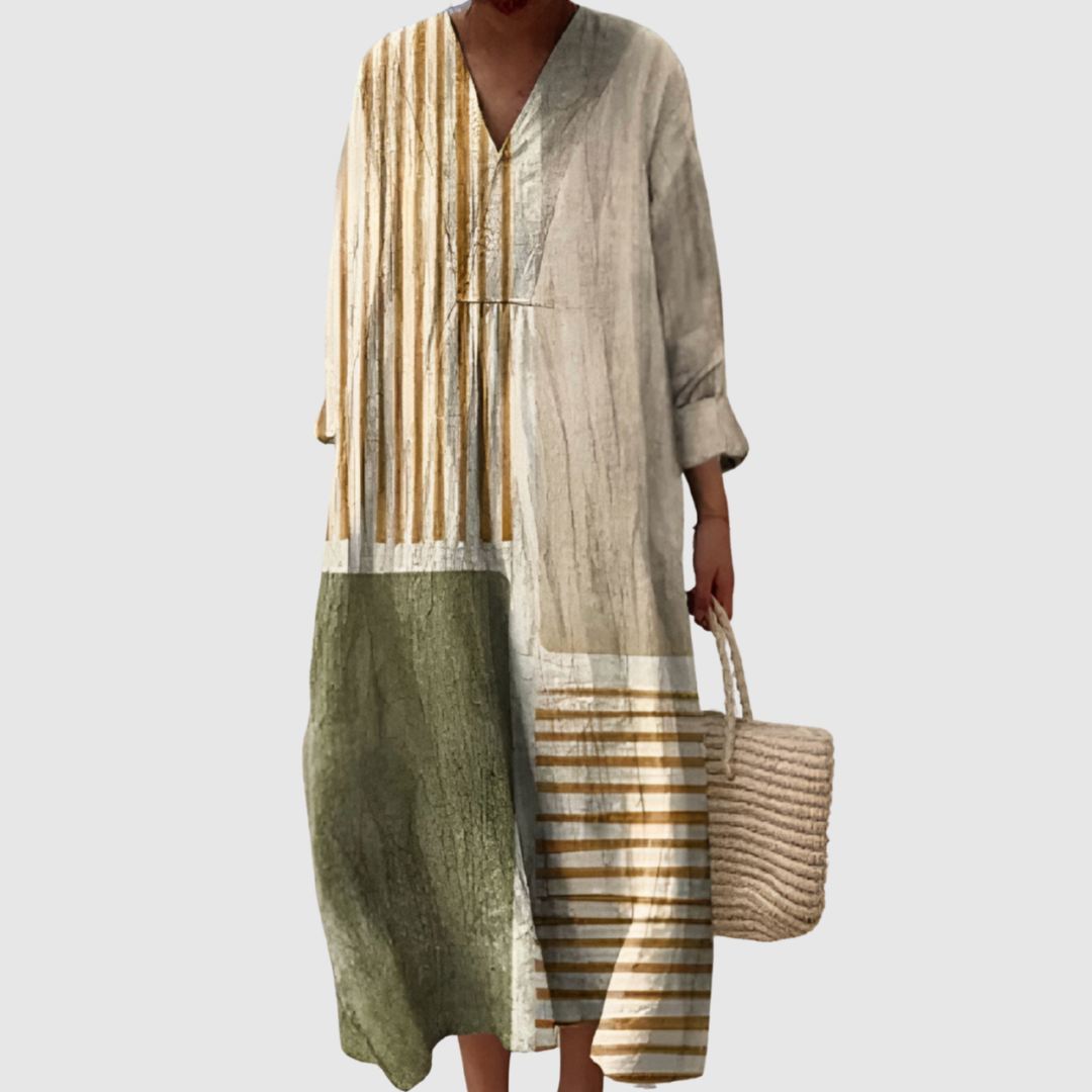 Annabelle | Vestido Panel Abstracto en Tonos Tierra