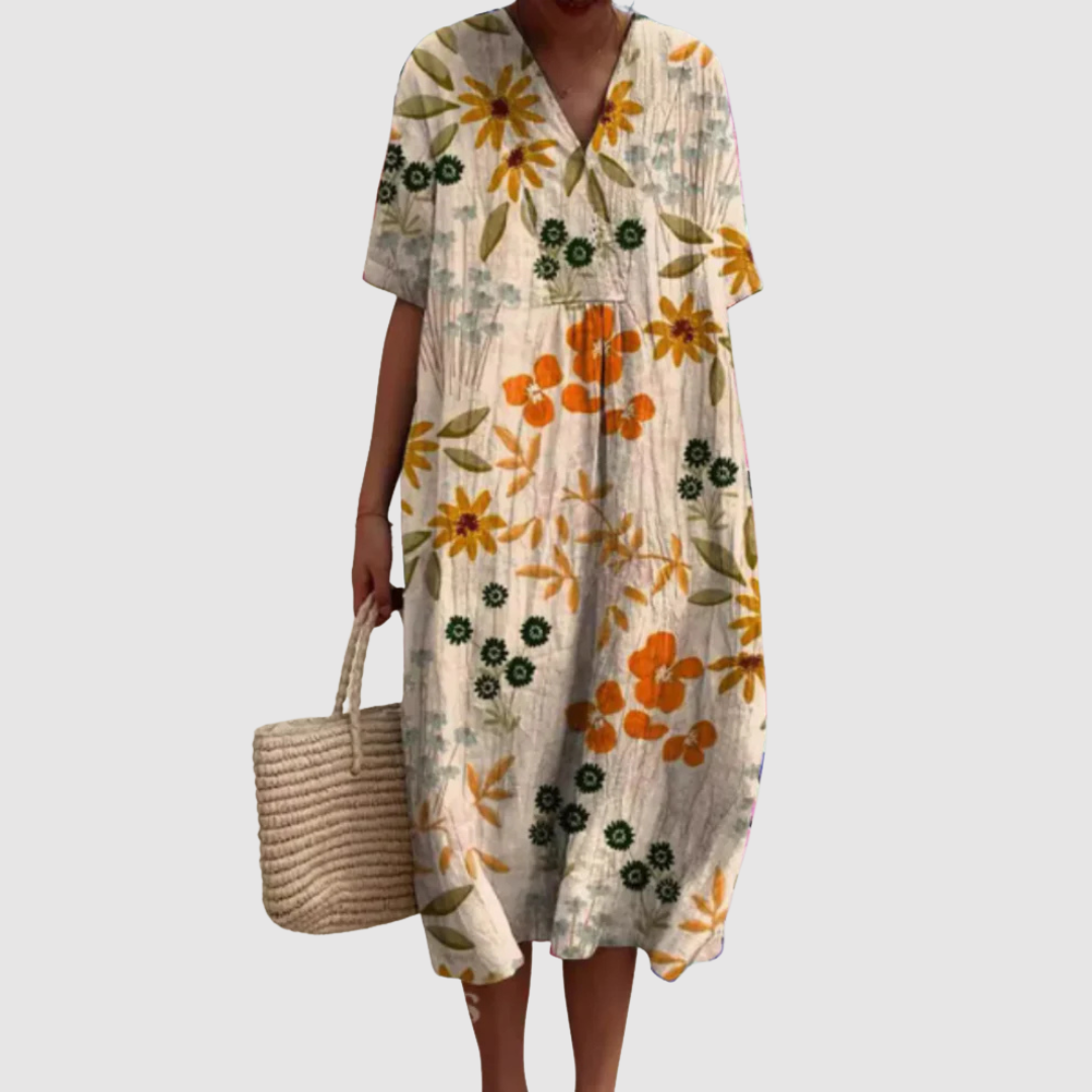 Jazmín | Vestido Midi de Estilo Vintage Golden Bloom