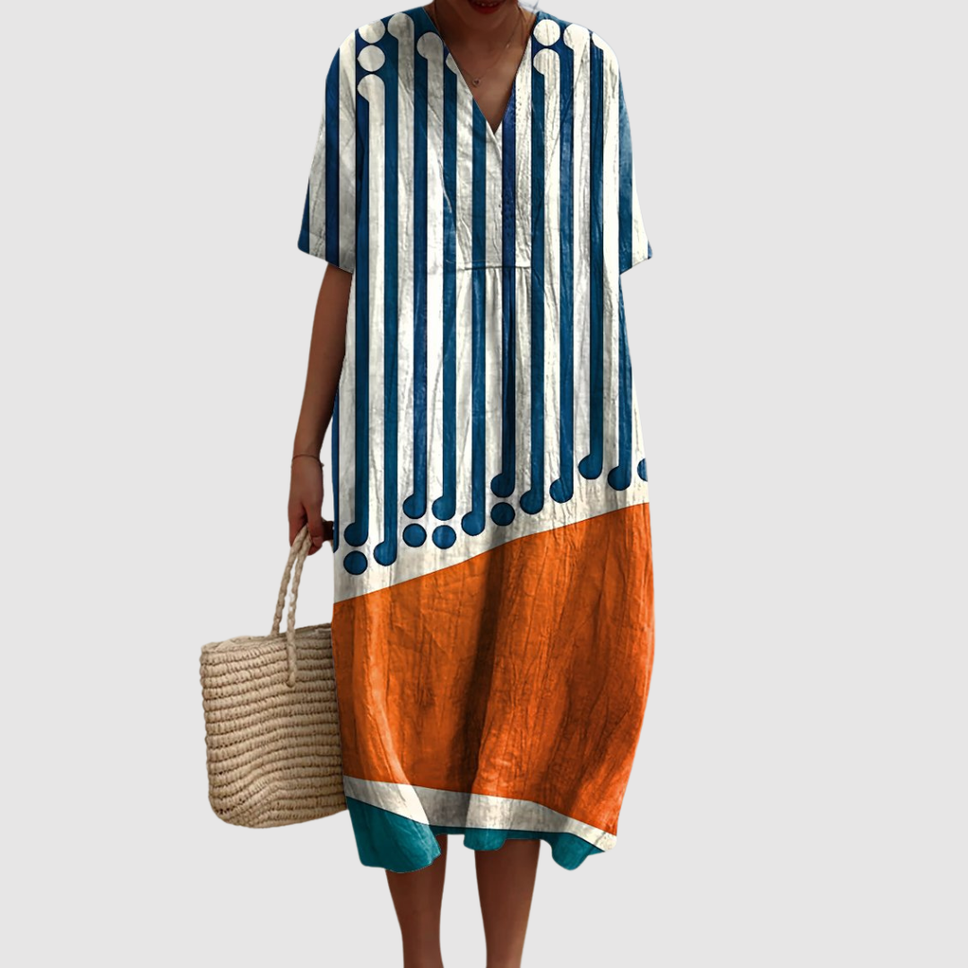 Tessa | Vestido Midi Gráfico Retro de Ritmo