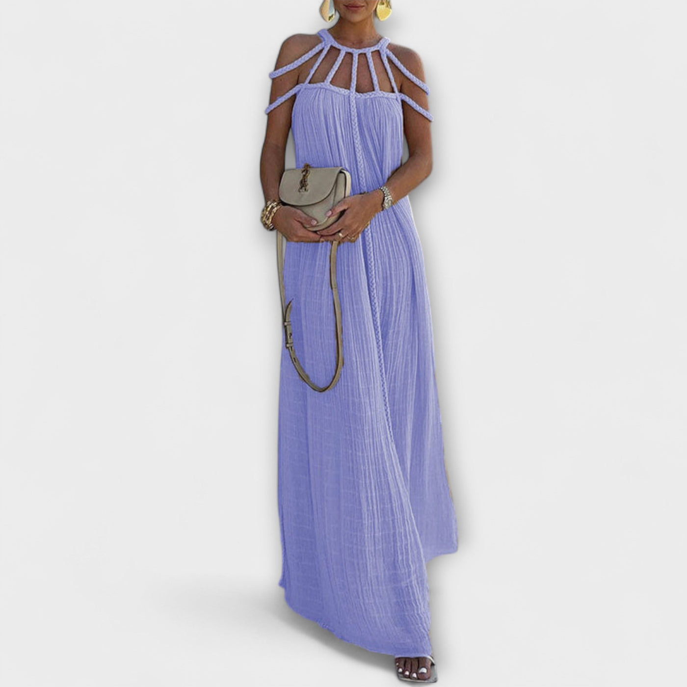 Briar - Vestido Maxi Chic Hecho de Mezcla de Lino con Tirantes Draped