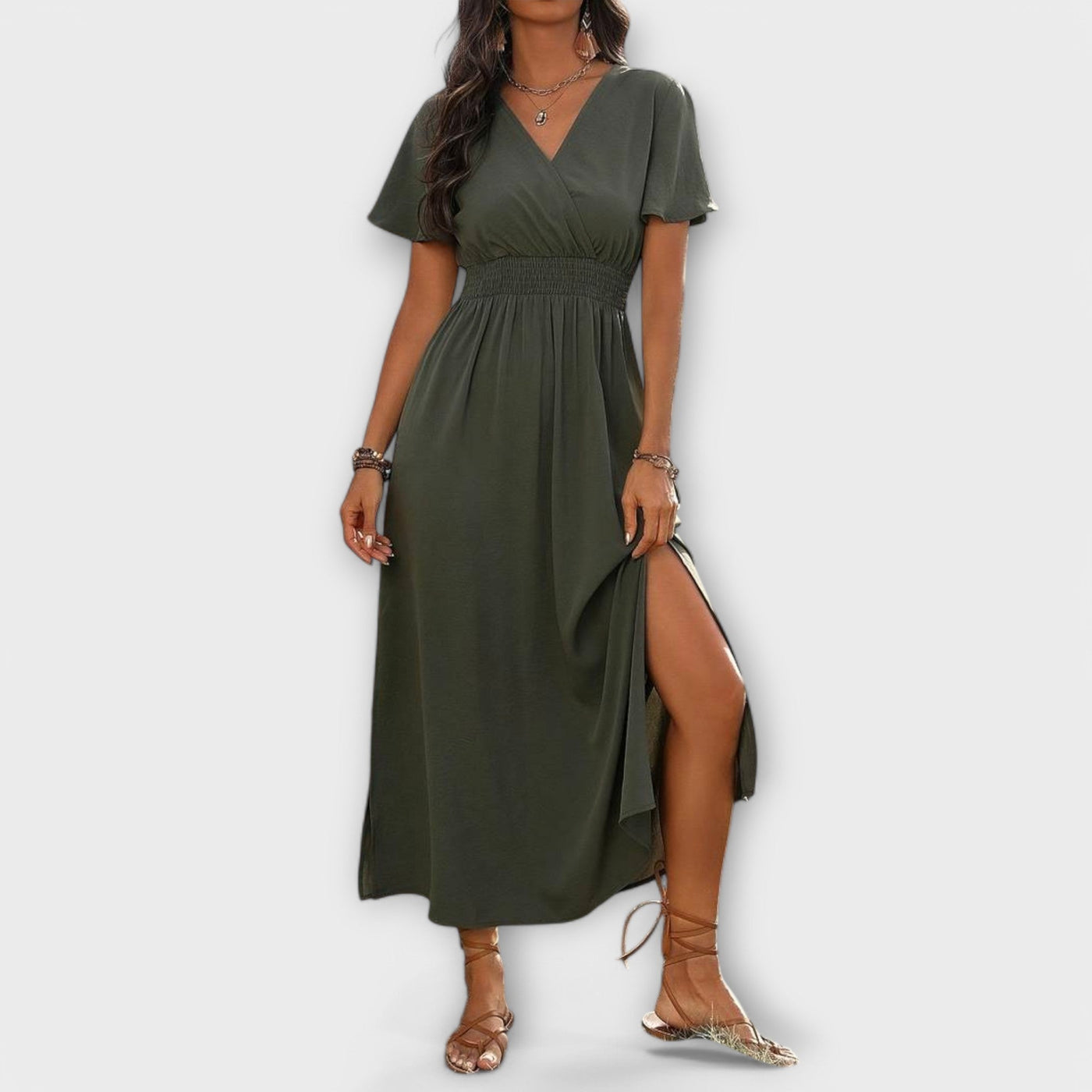 Heather - Vestido Boho Elegante con Escote en V y Mangas Largas