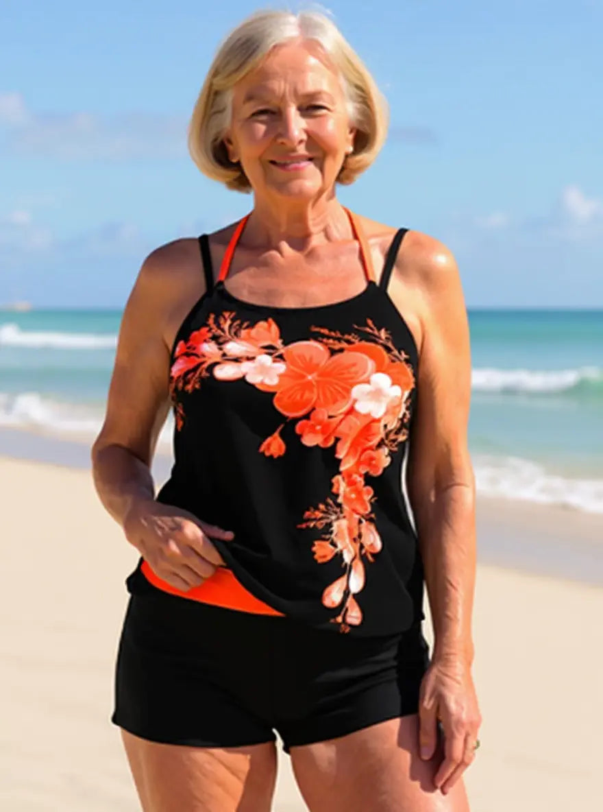 Avery | Conjunto de Tankini con Tirantes Cruzados y Estampado Floral